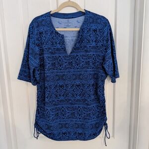 Lands End Womens Short Sleeve Rash Guard Top EXTRA LARGE/18 Beach Swim Stretch